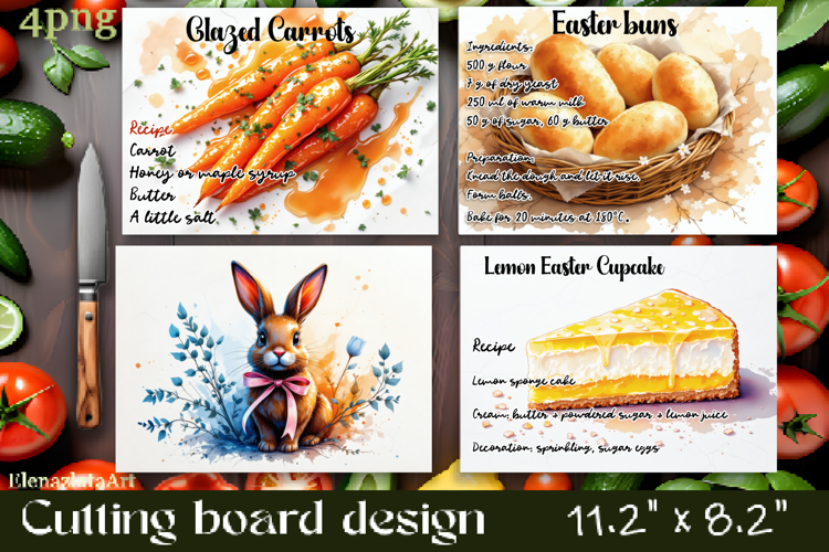 Watercolor easter food Design|Cutting Board Sublimation