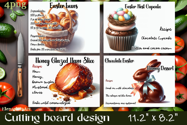 Watercolor easter food Design|Cutting Board Sublimation