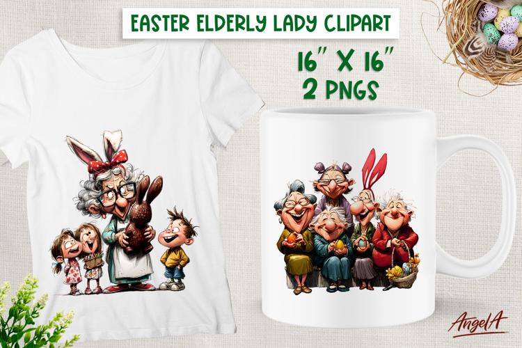 Elderly lady Friends Grandma Grandchildren Easter clipart