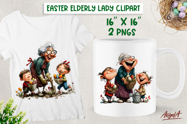 Easter clipart Elderly lady Easter egg hunting Funny Grandma