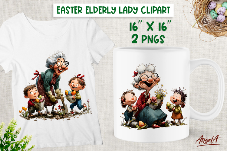Easter clipart Easter egg hunting Grandma grandchildren PNG