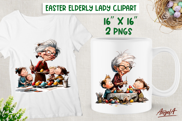 Elderly Old lady clipart Easter PNG Grandma grandchildren