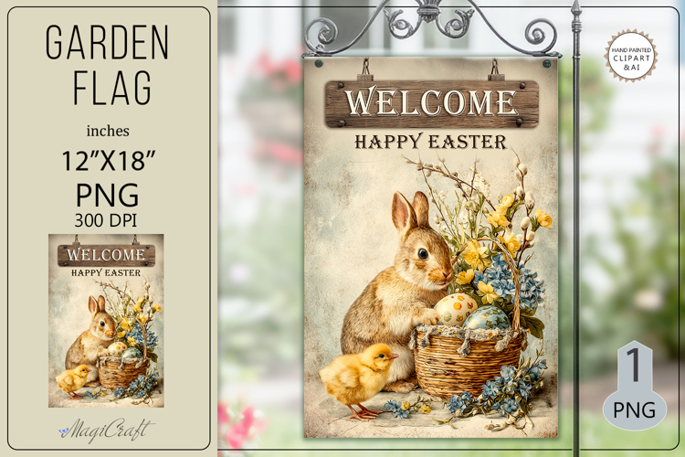 Welcome Happy Easter Garden flags| basket bunny chicken egg