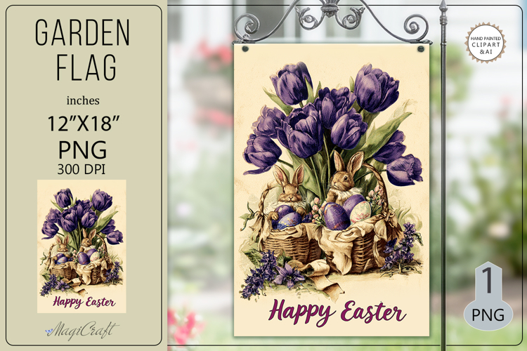 Garden flags| Sublimation|Happy Easter bunny flags tulips