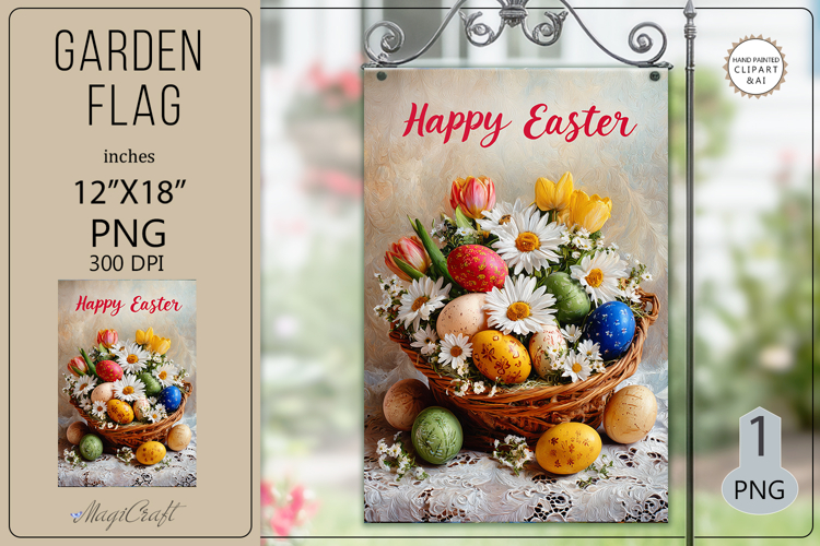 Happy Easter Garden flags|wildflowers in a basket Easter egg