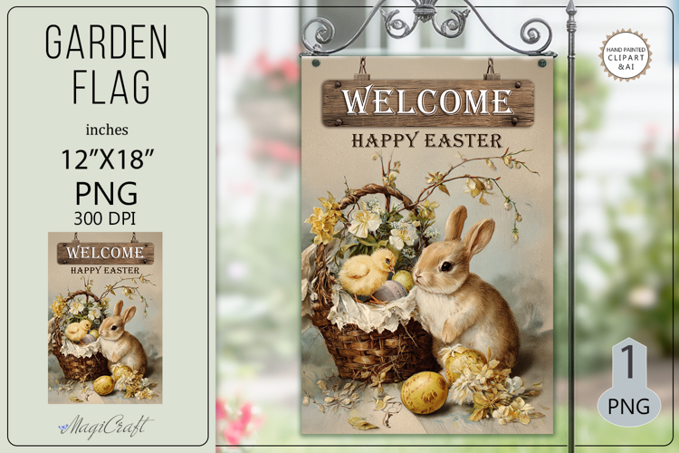 Welcome Happy Easter Garden flags| basket bunny chicken egg