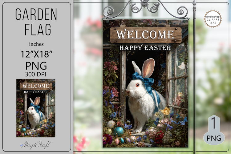 Welcome Happy Easter Garden flags| basket bunny chicken egg