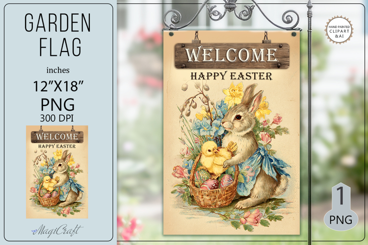 Welcome Happy Easter Garden flags| basket bunny chicken egg