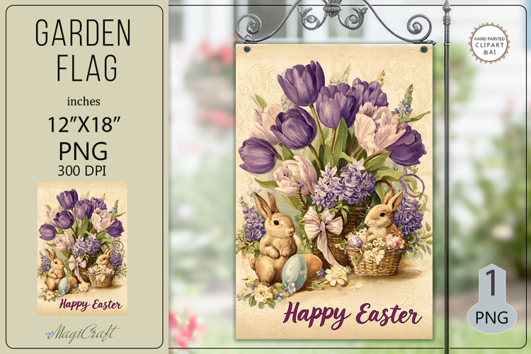Garden flags| Sublimation|Happy Easter bunny flags tulips