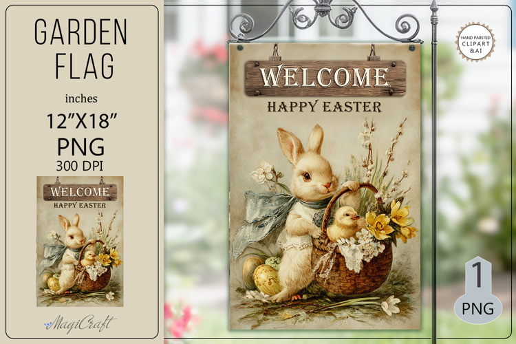 Welcome Happy Easter Garden flags| basket bunny chicken egg