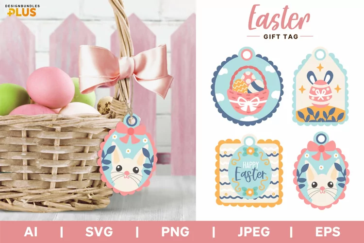 Bunny and Eggs in Pastel Color Easter Gift Tag Bundle