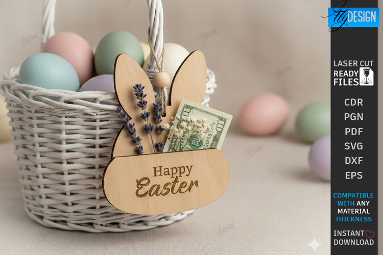 3D Easter Gift Tag Laser Cut | Basket Tag | Money Holder SVG