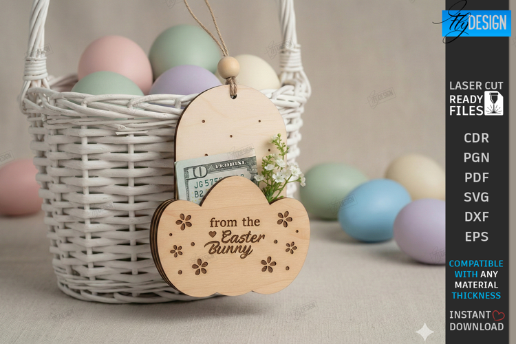 3D Easter Gift Tag Laser Cut | Basket Tag | Money Holder SVG