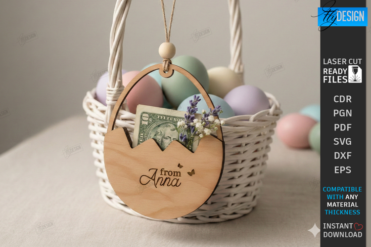 3D Easter Gift Tag Laser Cut | Basket Tag | Money Holder SVG