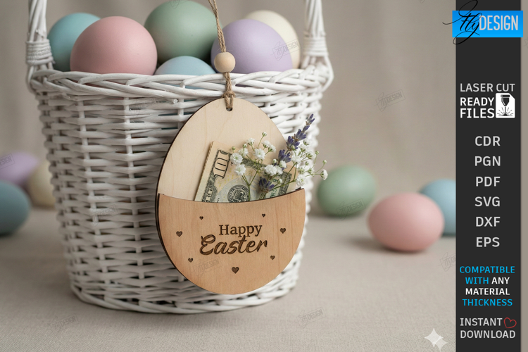 3D Easter Gift Tag Laser Cut | Basket Tag | Money Holder SVG