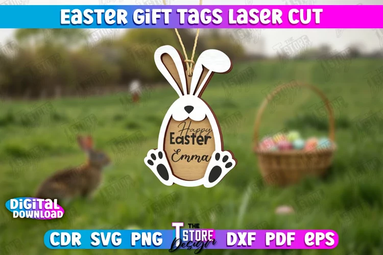 Easter Gift Tag Laser Cut Design | Easter Basket Tag SVG