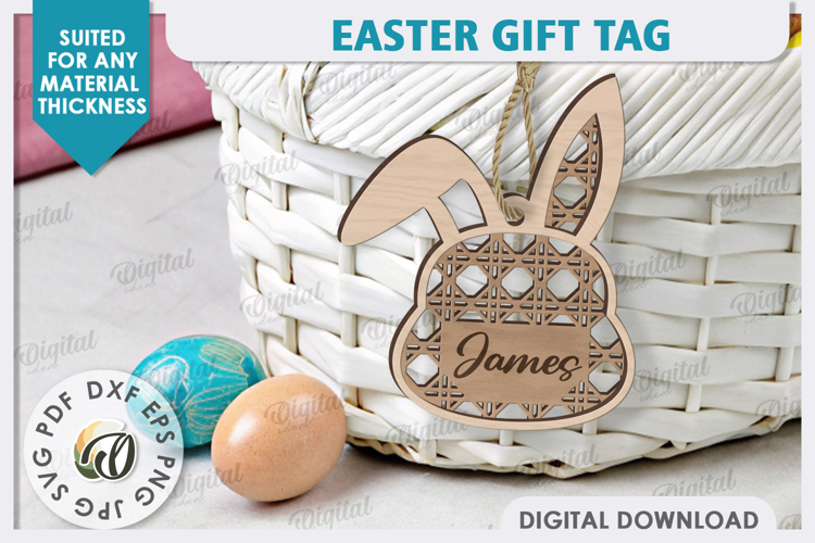 Easter Gift Tag LaserCut. Personalized Basket Tag. Bunny SVG