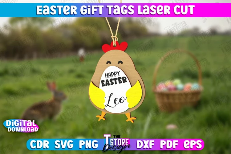 Easter Gift Tag Laser Cut Design | Easter Basket Tag SVG