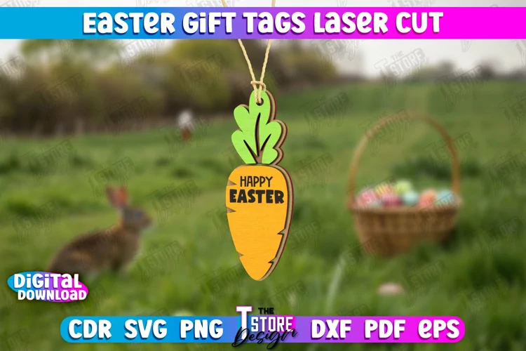 Easter Gift Tag Laser Cut Design | Easter Basket Tag SVG