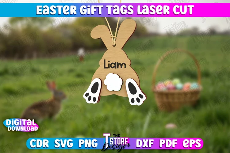Easter Gift Tag Laser Cut Design | Easter Basket Tag SVG