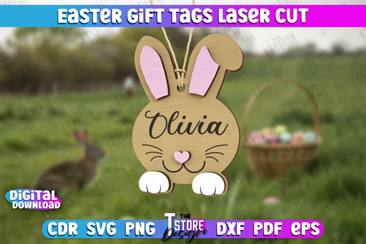 Easter Gift Tag Laser Cut Design | Easter Basket Tag SVG