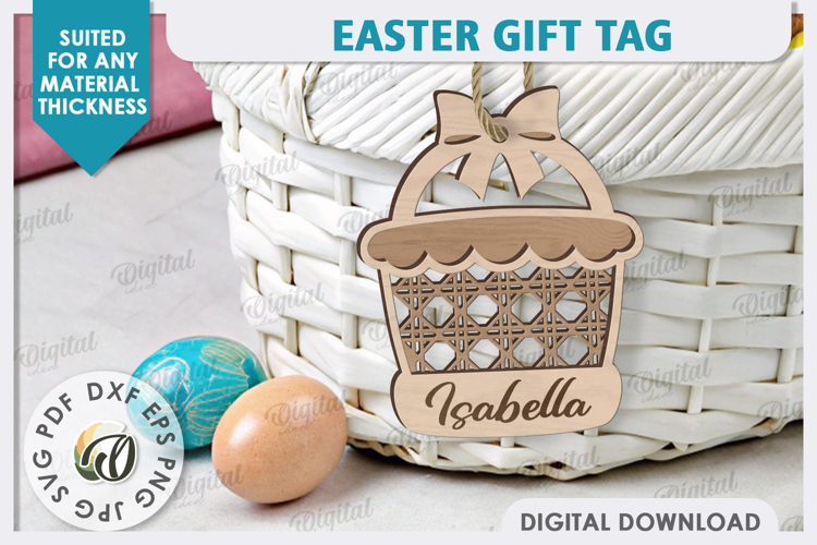 Easter Gift Tag LaserCut. Personalized Basket Tag