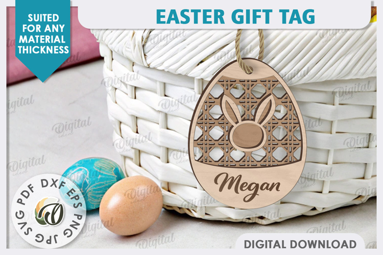 Easter Gift Tag LaserCut. Personalized Basket Tag. Bunny SVG