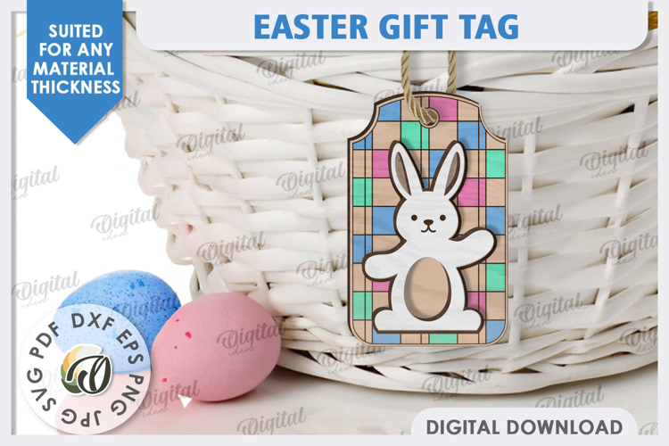 Easter Bunny Gift Tag Laser Cut. Easter Basket Tag SVG