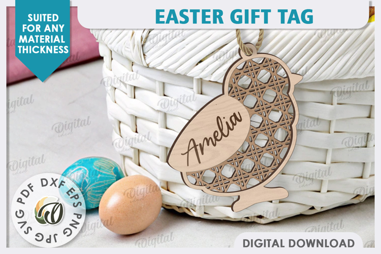 Easter Gift Tag LaserCut. Personalized Basket Tag. Chick SVG