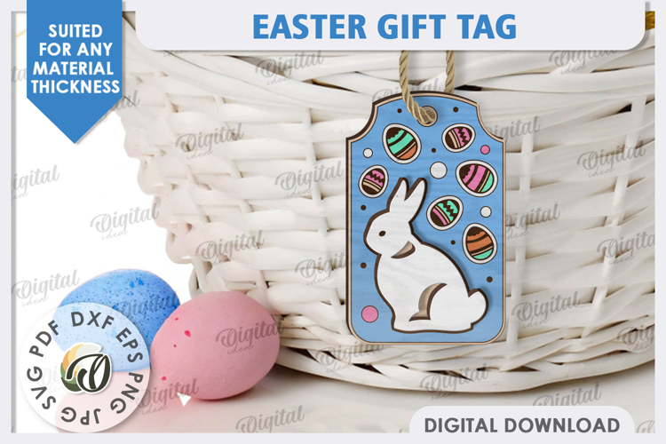 Easter Rabbit Gift Tag Laser Cut. Easter Basket Tag SVG