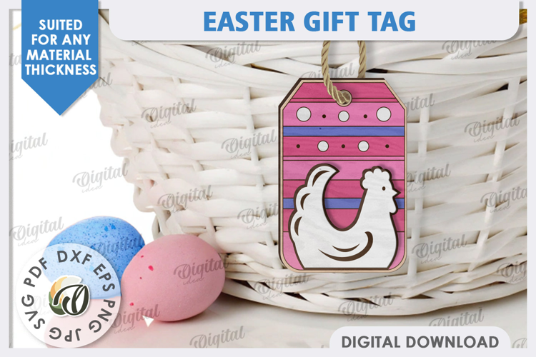 Easter Chicken Gift Tag Laser Cut. Easter Basket Tag SVG