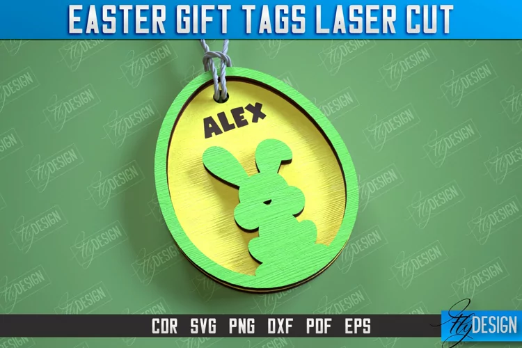 3d Easter Gift Tag Laser Cut Design, Easter Basket Tag SVG