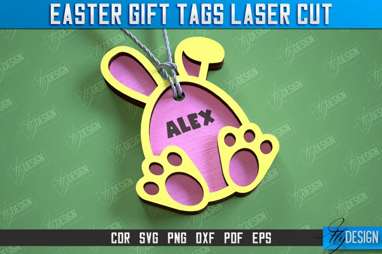 3d Easter Gift Tag Laser Cut Design, Easter Basket Tag SVG