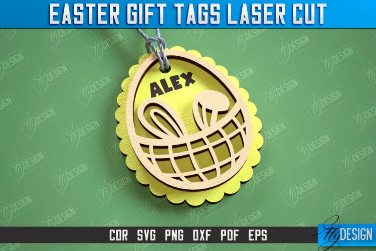 3d Easter Gift Tag Laser Cut Design, Easter Basket Tag SVG