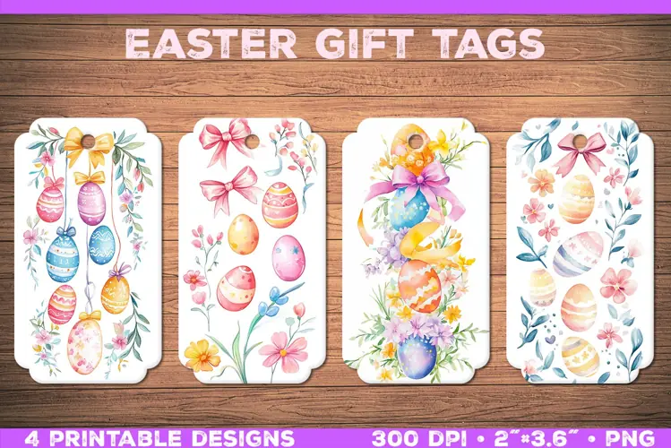 Watercolor Easter Gift Tags Printable Floral & Egg Designs
