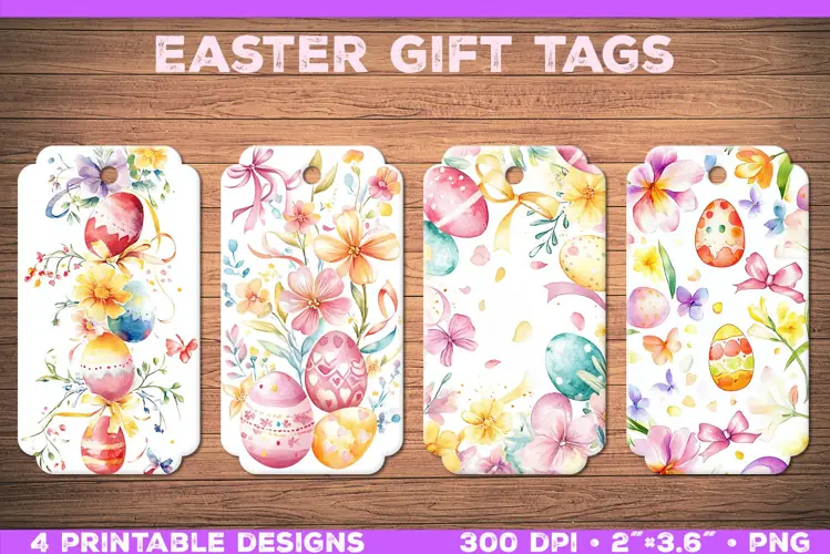 Watercolor Easter Gift Tags Printable Floral & Egg Designs