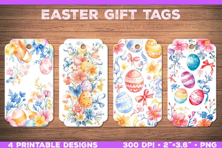 Watercolor Easter Gift Tags Printable Floral & Egg Designs