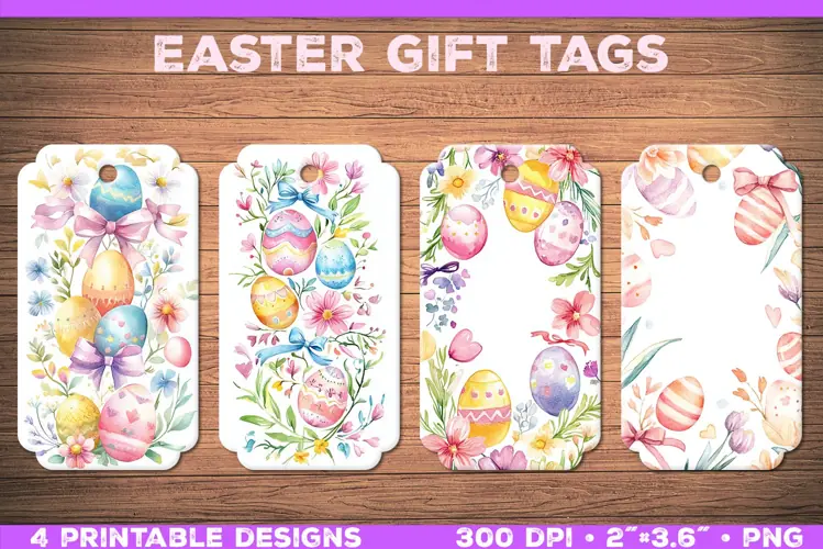 Watercolor Easter Gift Tags Printable Floral & Egg Designs