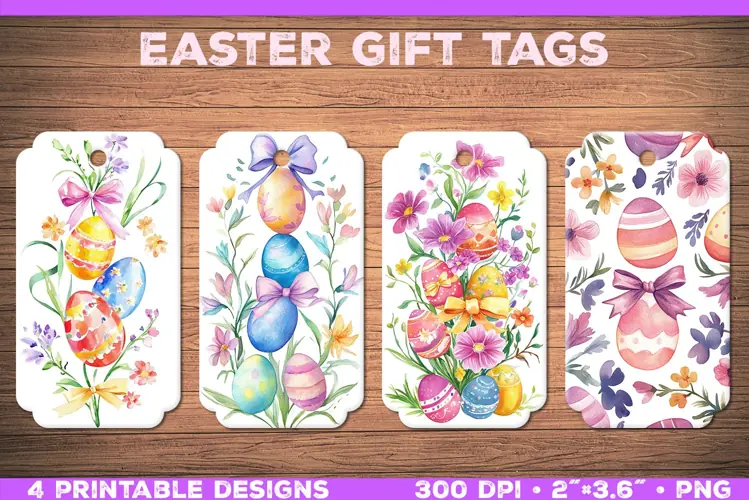 Watercolor Easter Gift Tags Printable Floral & Egg Designs