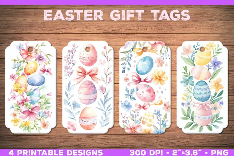 Watercolor Easter Gift Tags Printable Floral & Egg Designs