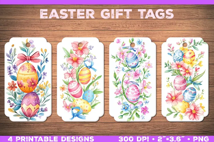 Watercolor Easter Gift Tags Printable Floral & Egg Designs