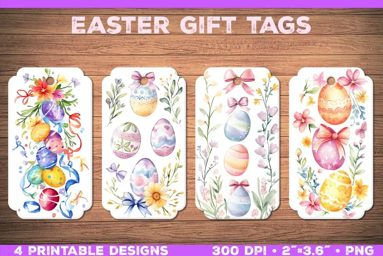 Watercolor Easter Gift Tags Printable Floral & Egg Designs