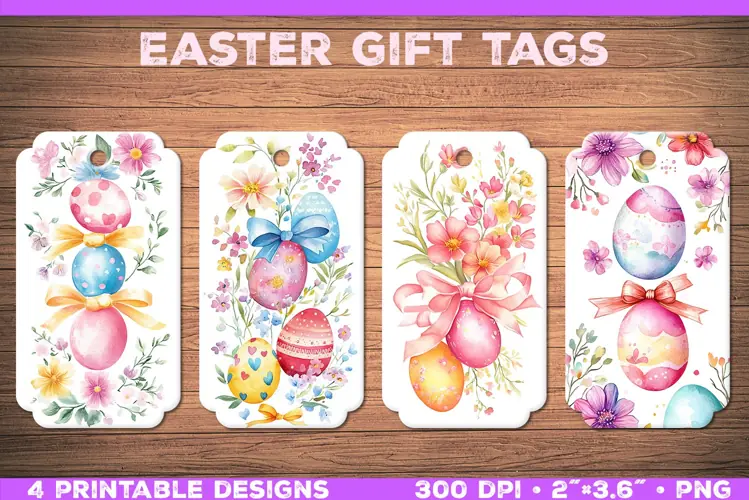 Watercolor Easter Gift Tags Printable Floral & Egg Designs