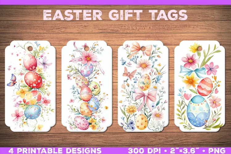 Watercolor Easter Gift Tags Printable Floral & Egg Designs