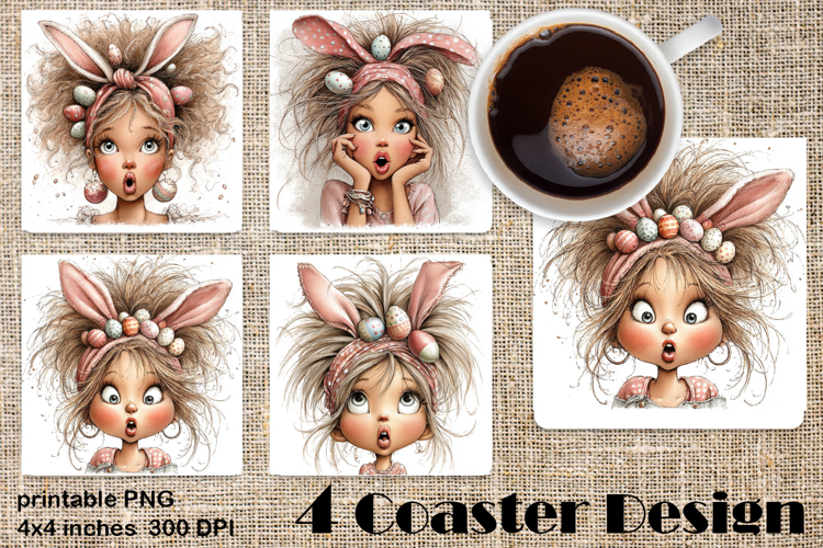 Happy Easter Square Coaster Sublimation. Funny bunny example image 1