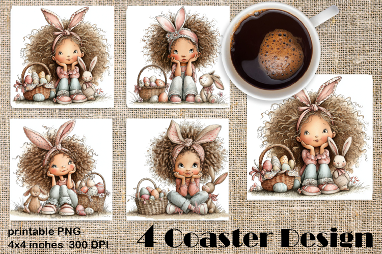 Happy Easter Square Coaster Sublimation. Funny bunny example image 1