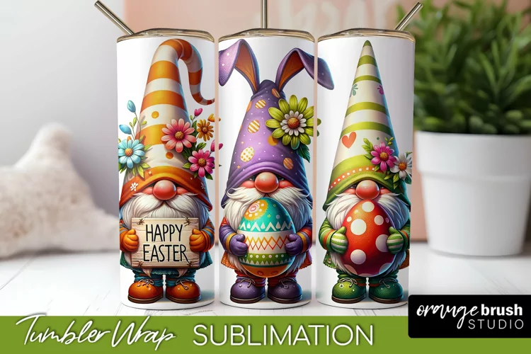 Easter Tumbler Wrap - Sublimation Design with Easter Gnomes