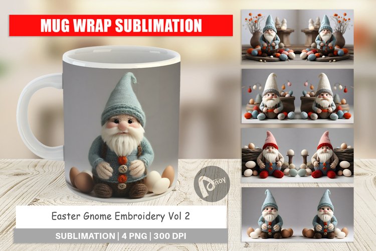 Mug Wrap Design Easter Gnome Embroidery