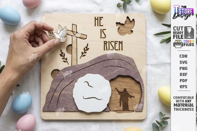 He Is Risen Puzzle Laser Cut | Christian Easter Story | CNC