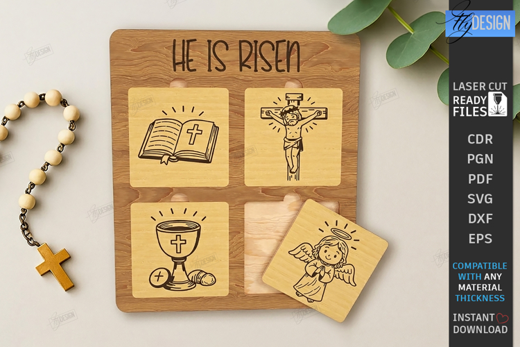 Easter Puzzles Laser Cut | He Is Risen SVG | Religious Signs